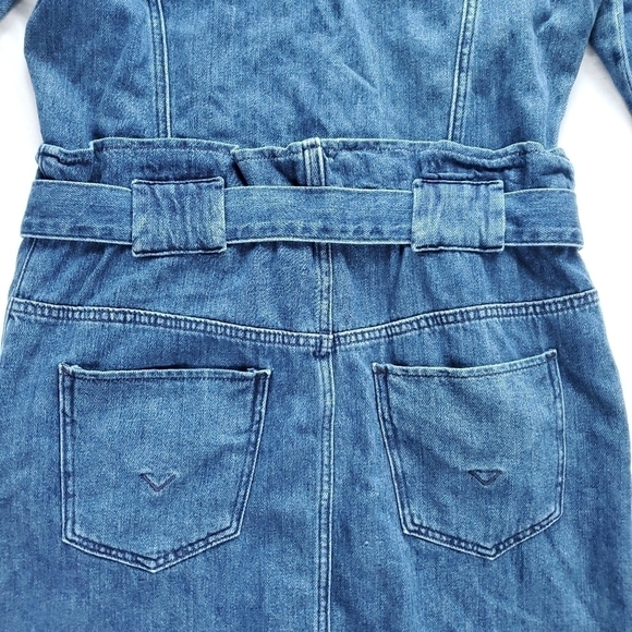 Hudson Blouson Sleeve Paper Bag Denim Longsleeve Dress - Medium Indigo Blue - Picture 16 of 16
